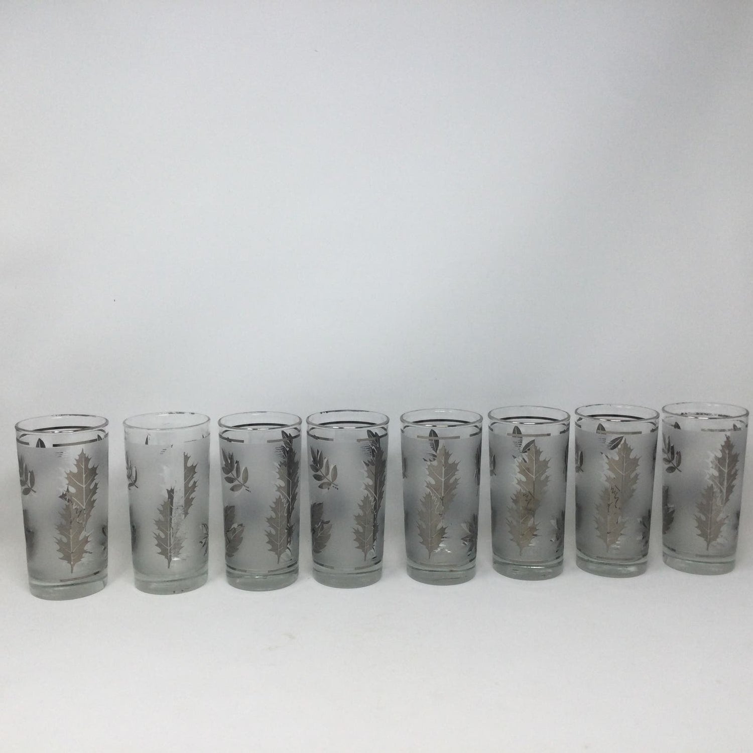 Libbey Starlyte Frosted Silver Leaf Glasses Foliage Set of 8 With Carrier - MST GoodsLibbey