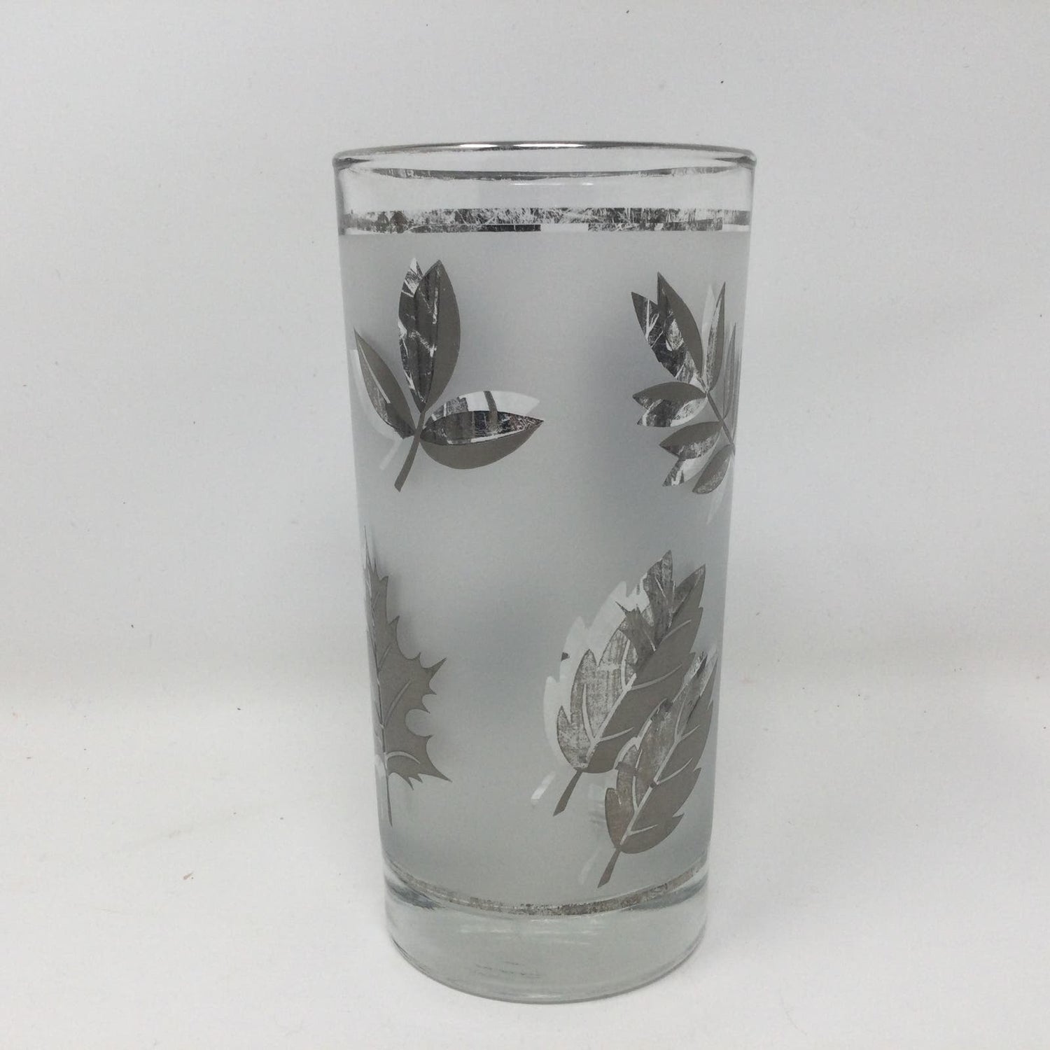 Libbey Starlyte Frosted Silver Leaf Glasses Foliage Set of 8 With Carrier - MST GoodsLibbey