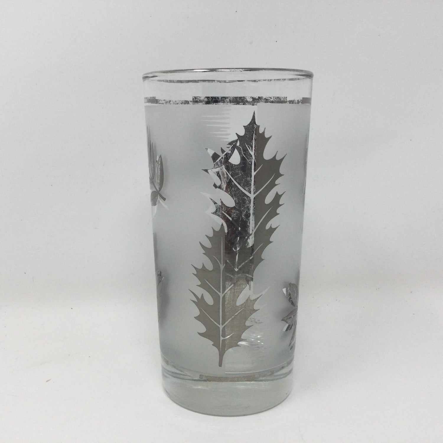 Libbey Starlyte Frosted Silver Leaf Glasses Foliage Set of 8 With Carrier - MST GoodsLibbey