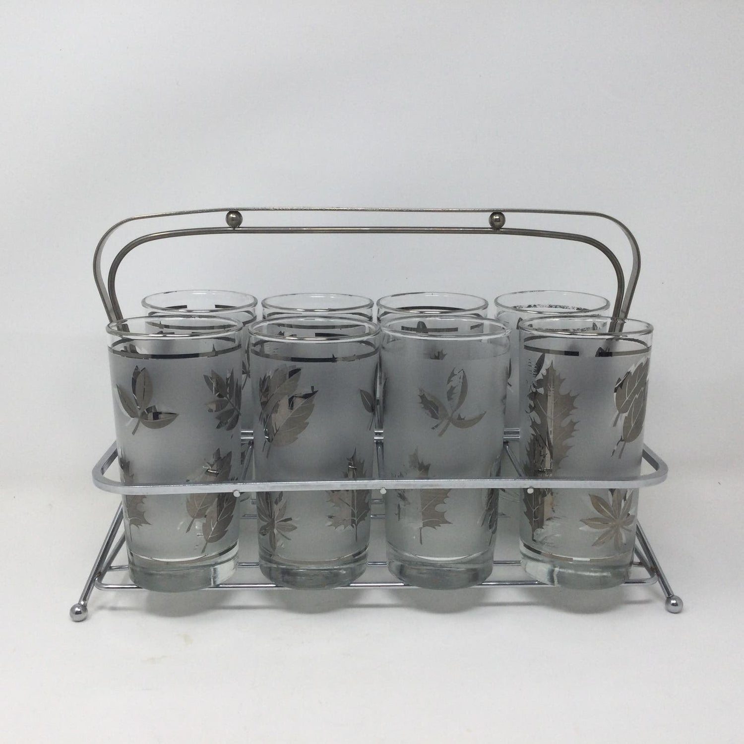 Libbey Starlyte Frosted Silver Leaf Glasses Foliage Set of 8 With Carrier - MST GoodsLibbey