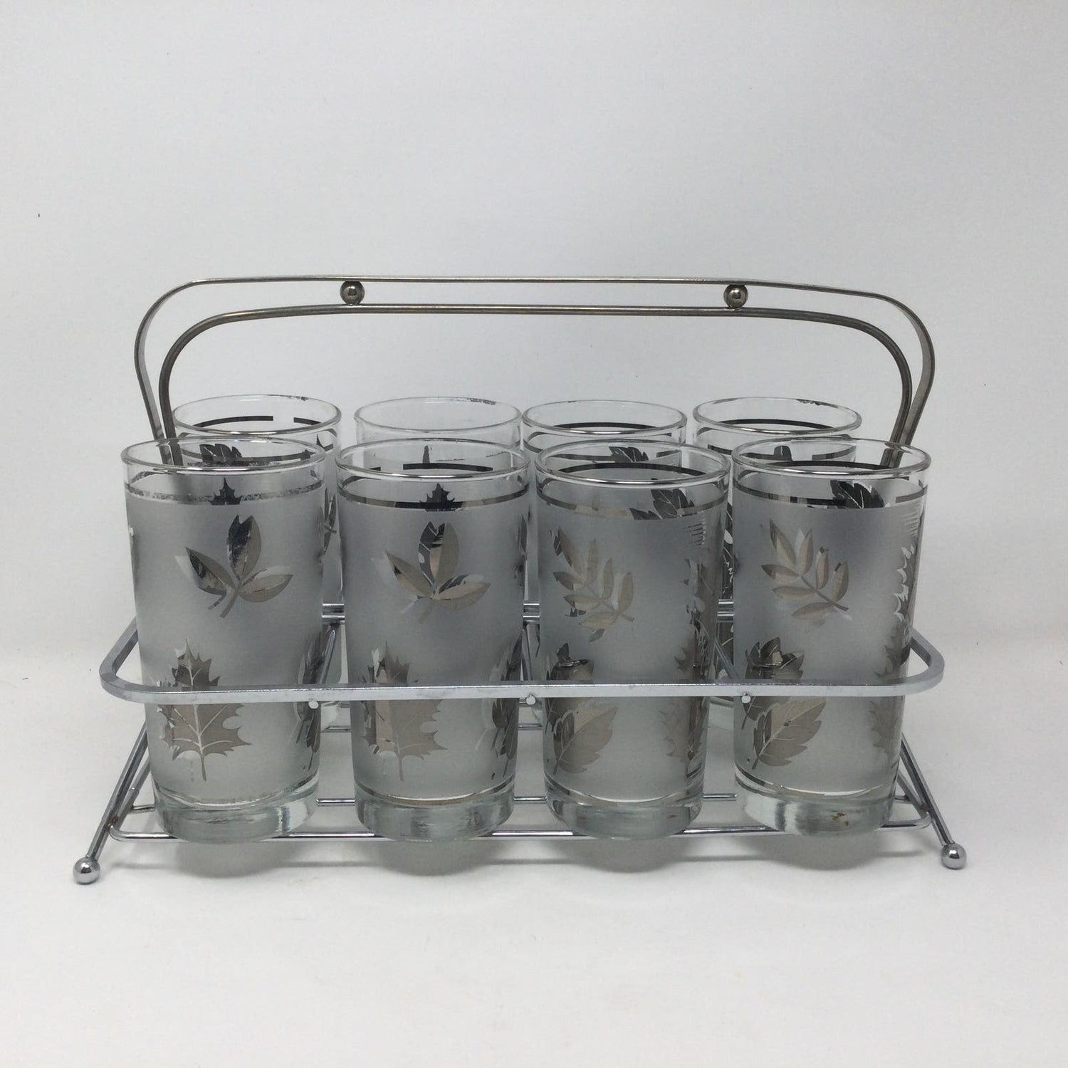 Libbey Starlyte Frosted Silver Leaf Glasses Foliage Set of 8 With Carrier - MST GoodsLibbey