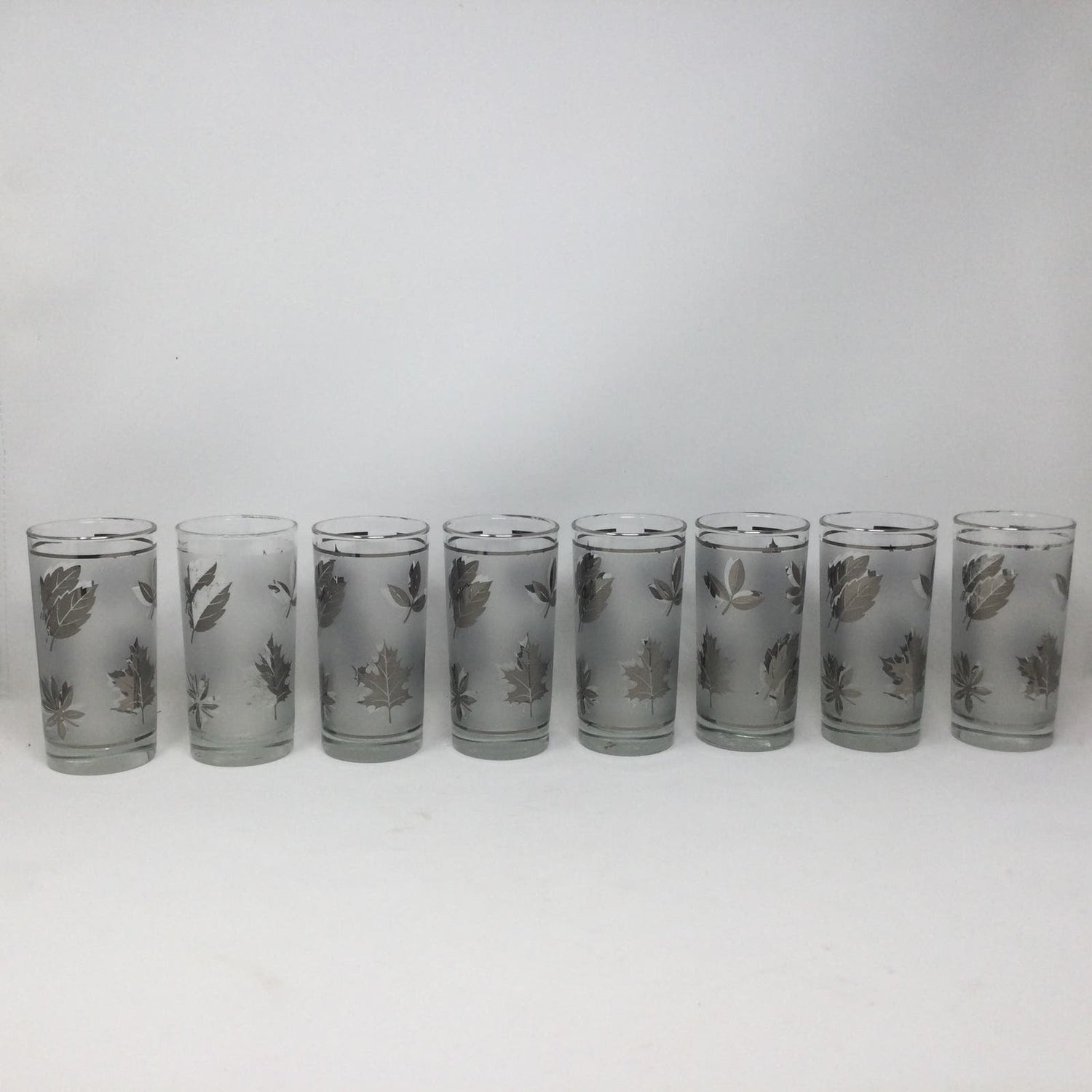 Libbey Starlyte Frosted Silver Leaf Glasses Foliage Set of 8 With Carrier - MST GoodsLibbey