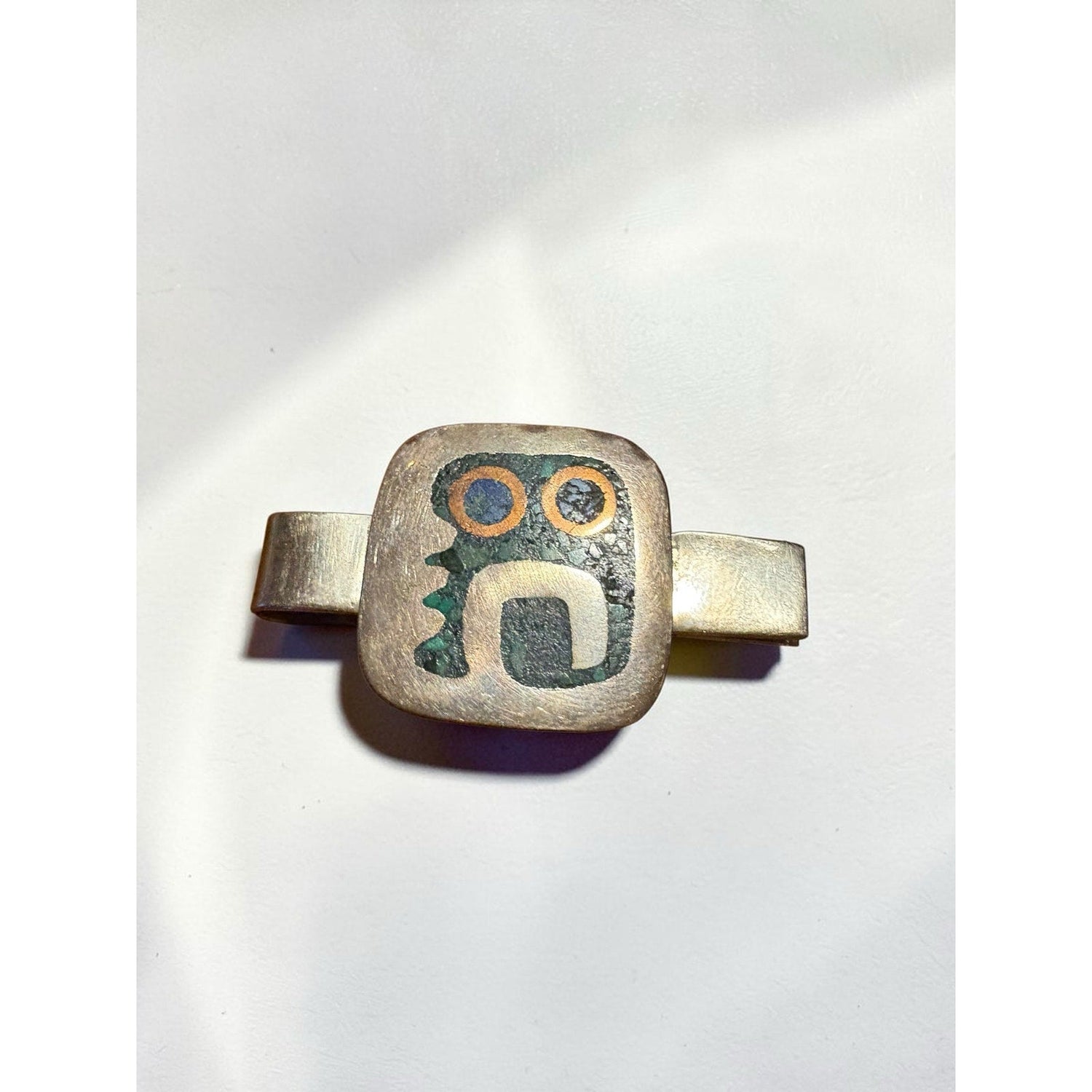 Los Castillos Modernist Face Money Clip Turquoise Inlay Texaco Sterling Copper - MST GoodsLos Castillos