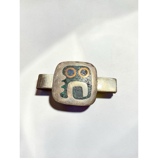 Los Castillos Modernist Face Money Clip Turquoise Inlay Texaco Sterling Copper - MST GoodsLos Castillos