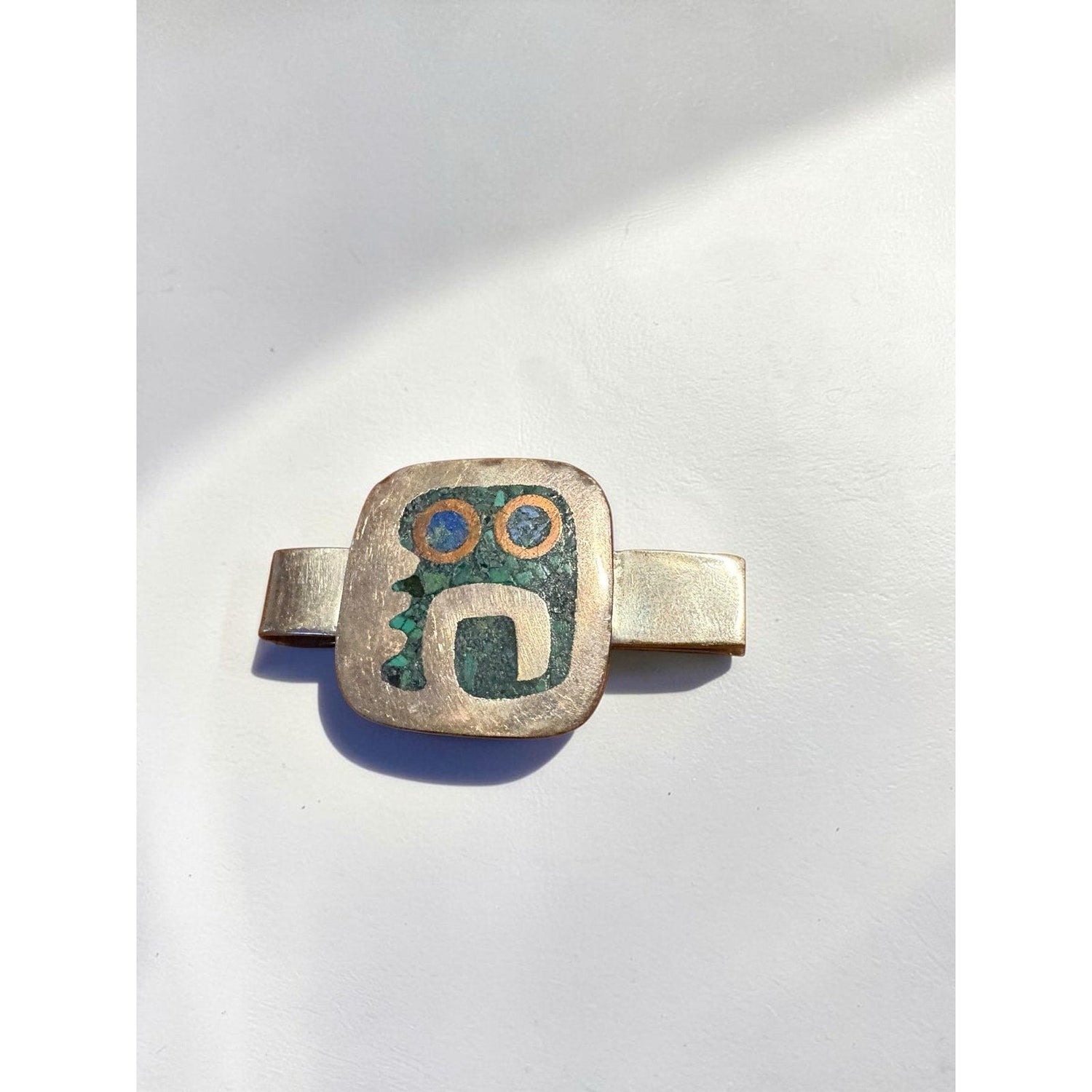 Los Castillos Modernist Face Money Clip Turquoise Inlay Texaco Sterling Copper - MST GoodsLos Castillos