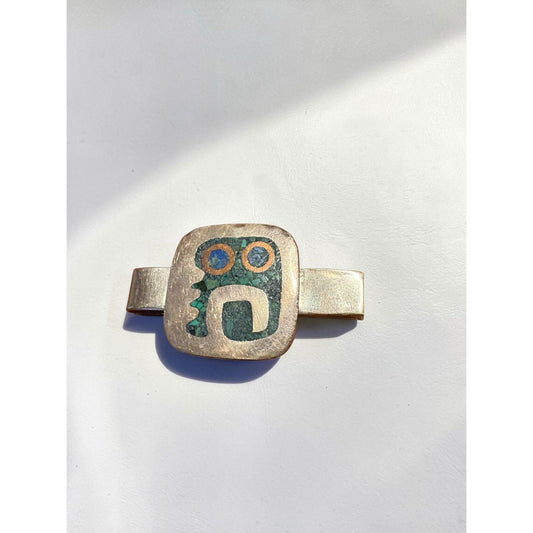 Los Castillos Modernist Face Money Clip Turquoise Inlay Texaco Sterling Copper - MST GoodsLos Castillos