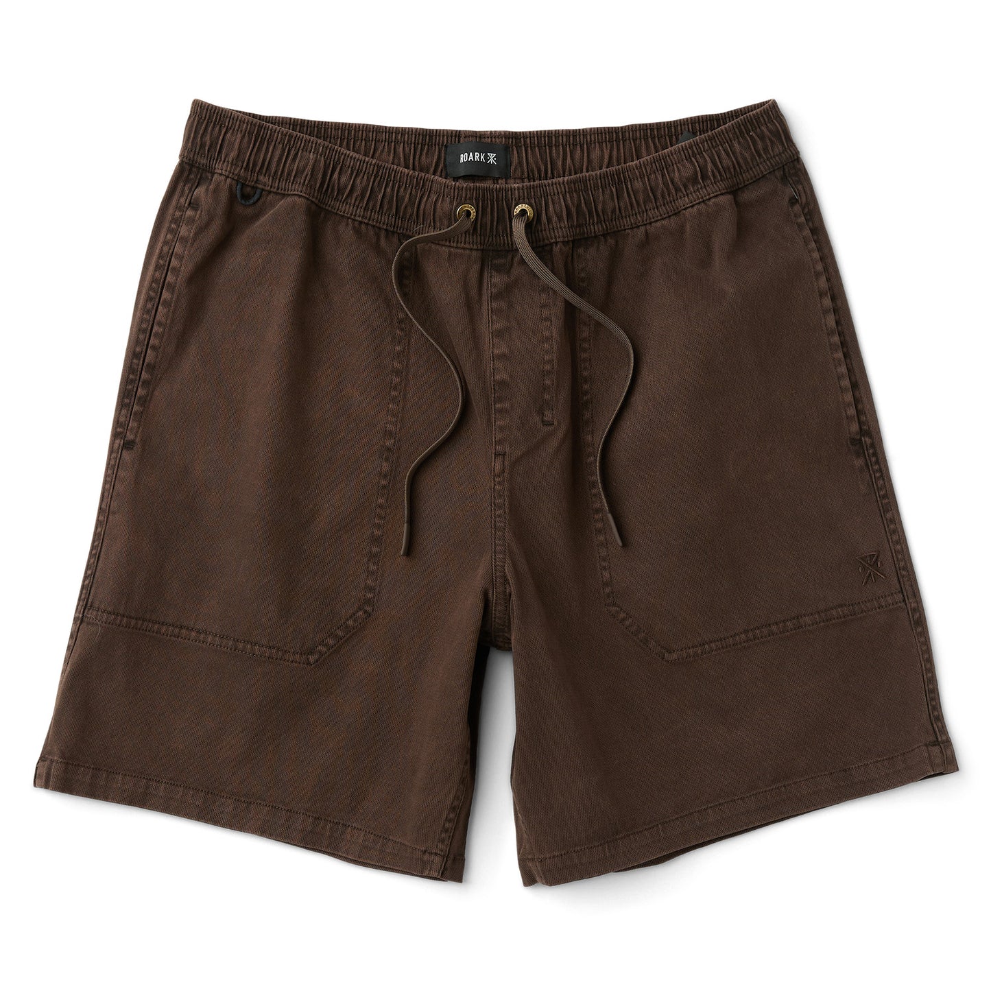 Brown shorts with drawstring on a white background