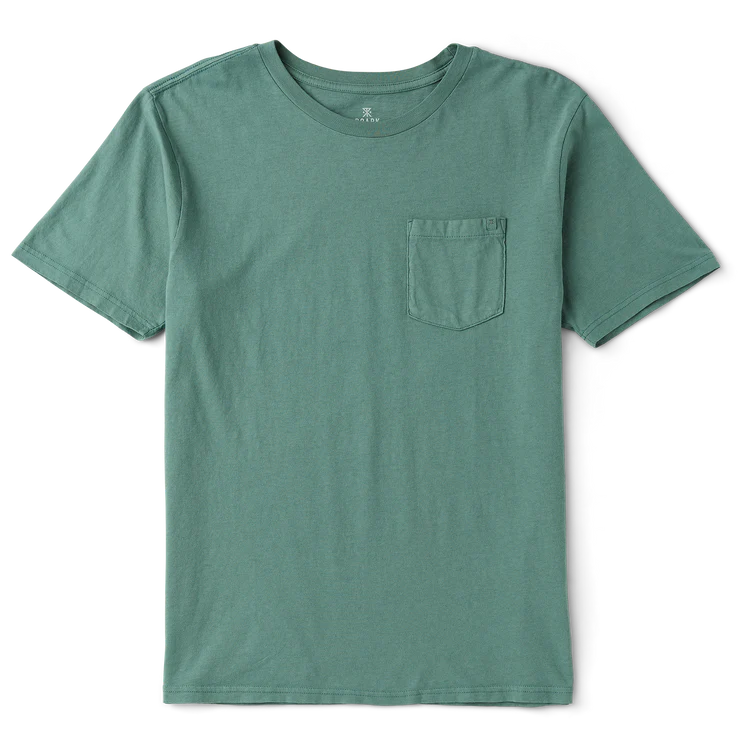 Green t-shirt with a pocket on a white background