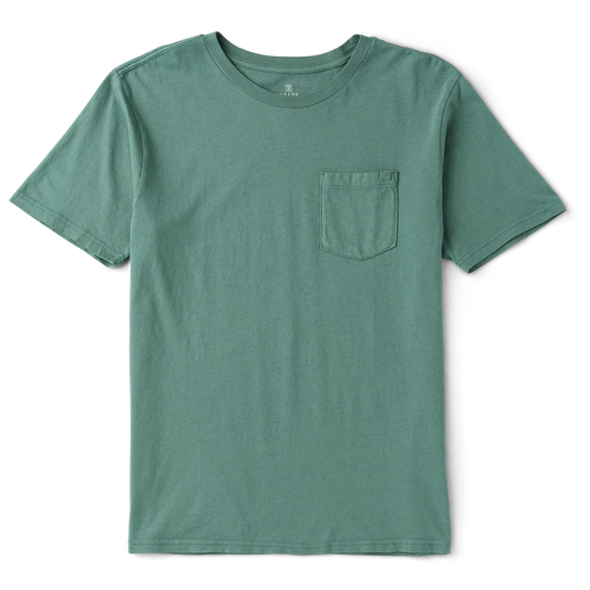 Green t-shirt with a pocket on a white background