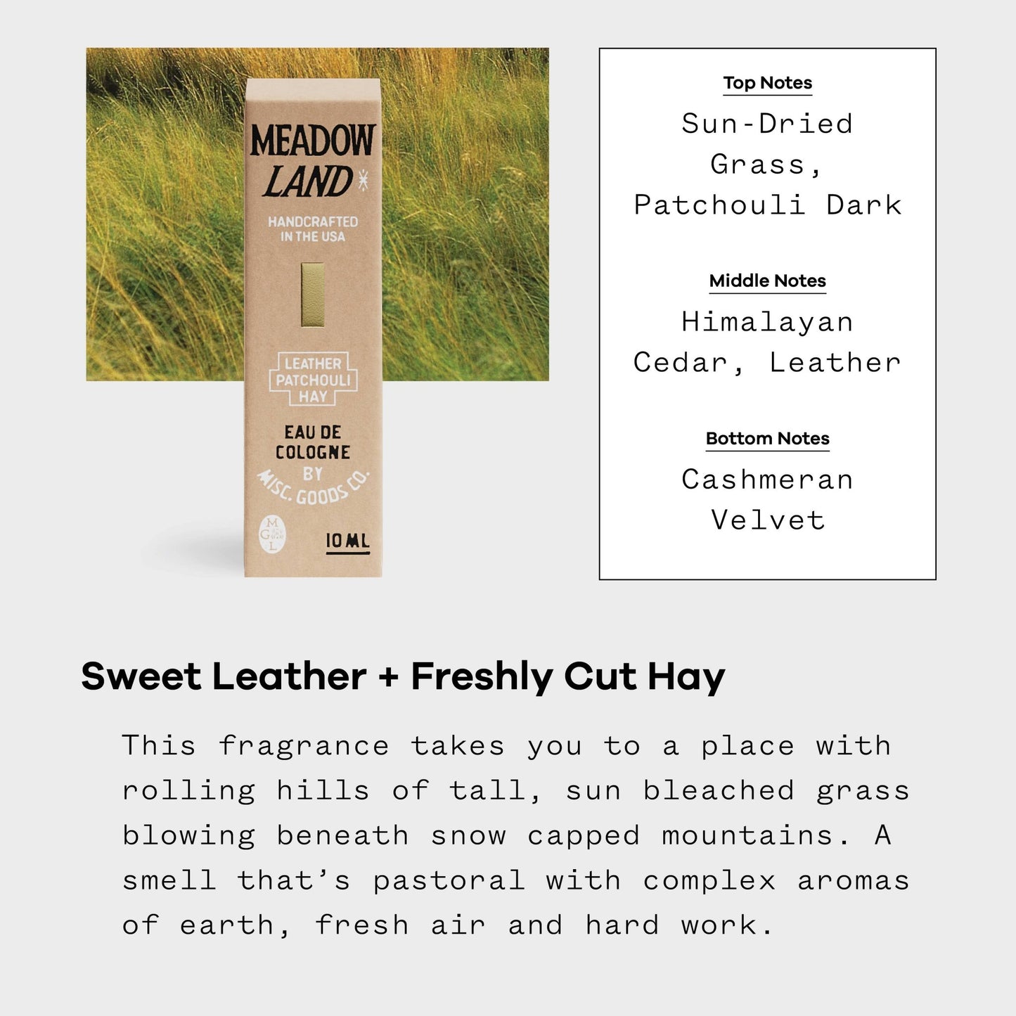 Meadowland Eau De Cologne 10ml | Unisex | Grass & Patchouli - MST GoodsMisc Goods Co.