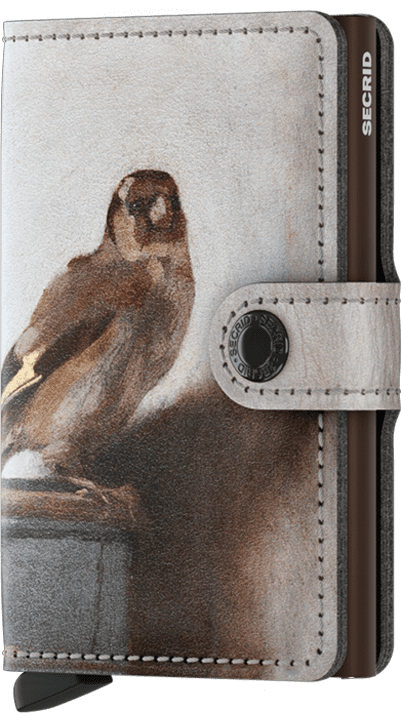 Small leather wallet with bird illustration and Secrid branding