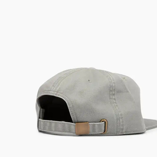 Gray cap with a brown strap on a white background