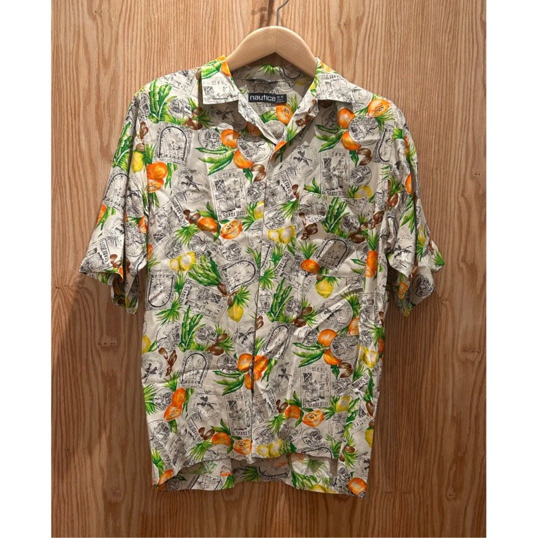 Nautica Tropical Hawaiian Button Down Casual Half Sleeve Shirt Men's M Citrus - MST GoodsNautica