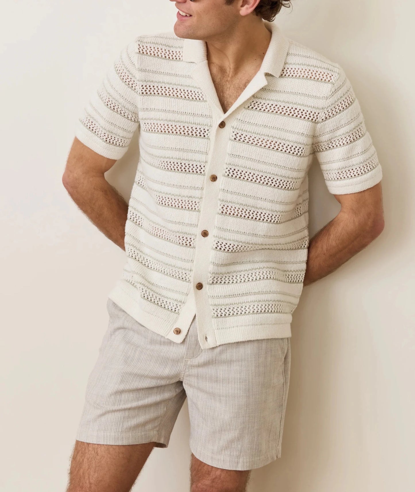 Open Knit Sweater Button-Down - MST GoodsMarine Layer