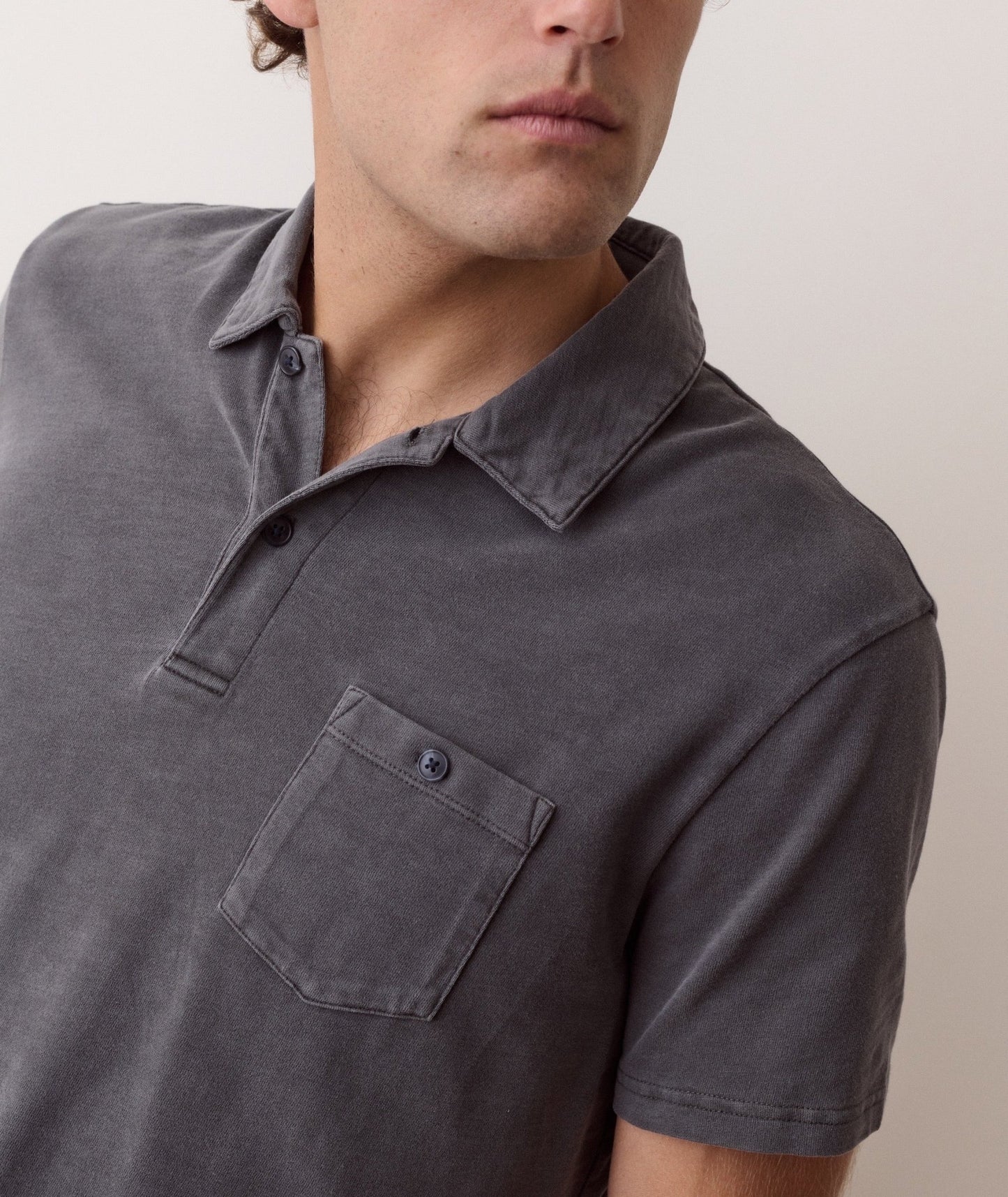 Organic Luxe Heavy Slub Polo In Asphalt - MST GoodsTee ShirtsMarine Layer