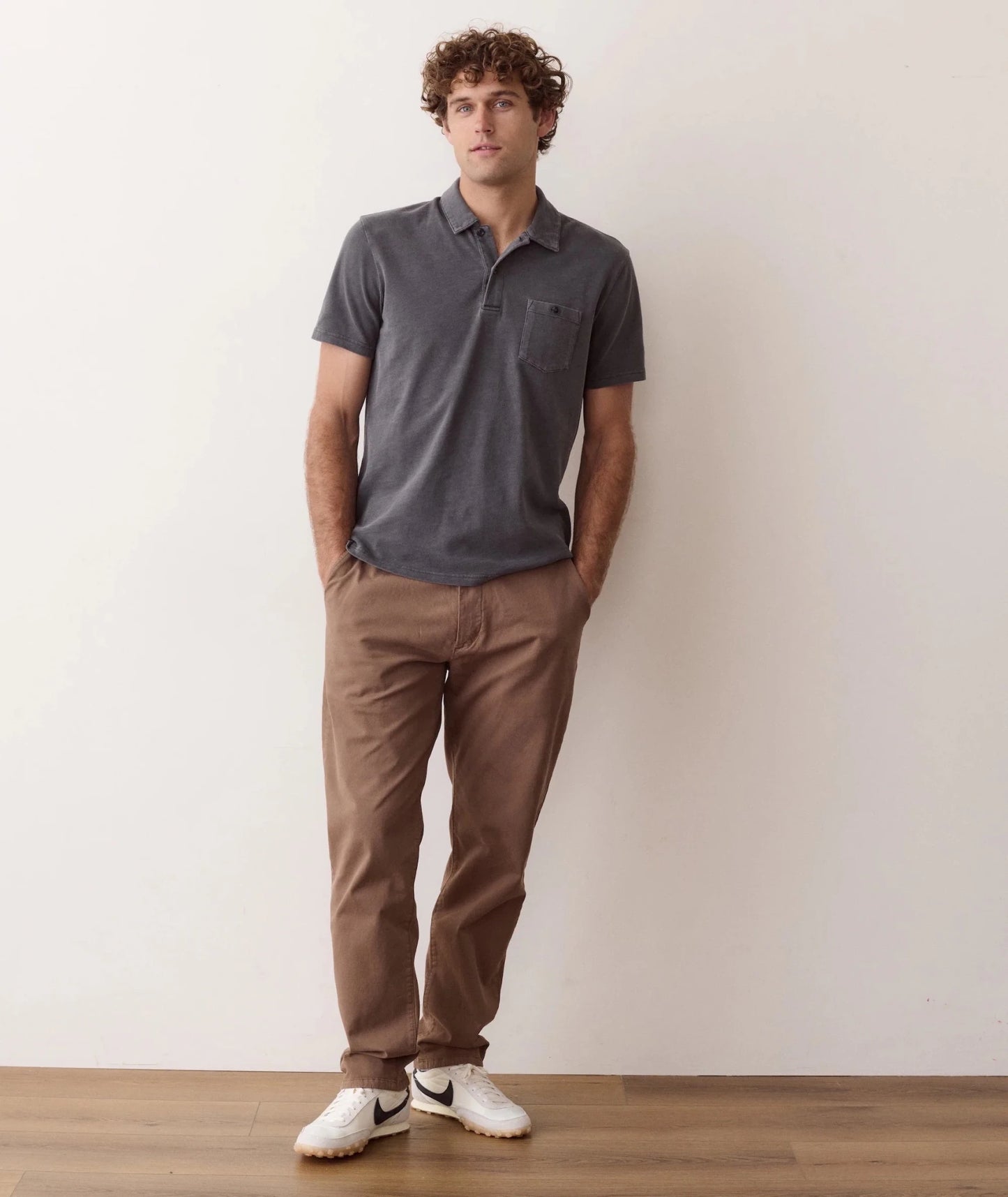 Organic Luxe Heavy Slub Polo In Asphalt - MST GoodsTee ShirtsMarine Layer