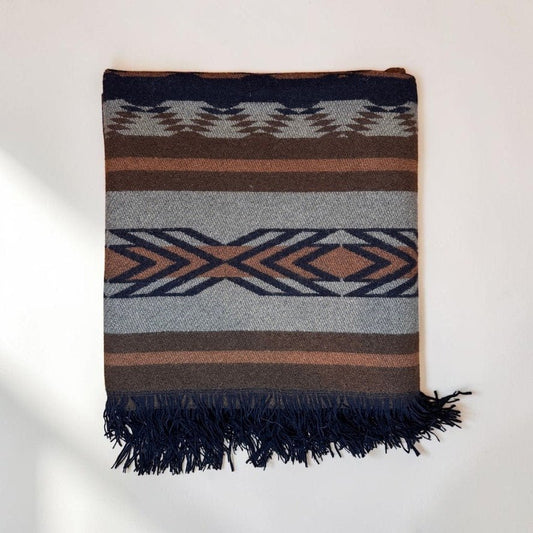 Pendleton Fringed Throw Chimayo Neutrals Black Tan Brown Red 100% Wool 60”x64” - MST GoodsPendleton
