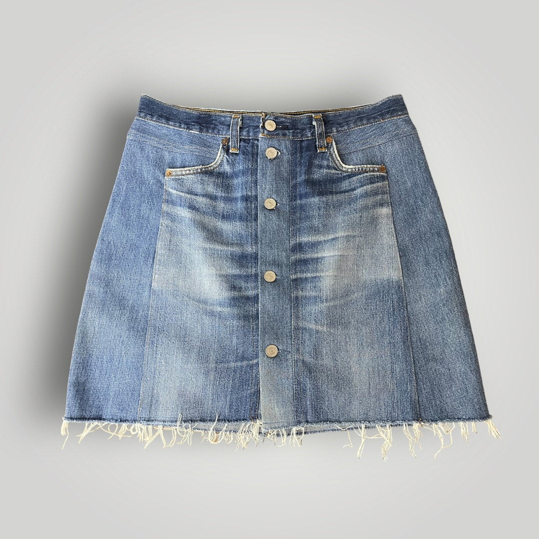 RE/DONE Levi’s Denim Mini Skirt Button Front Raw Hem - MST GoodsRE/DONE