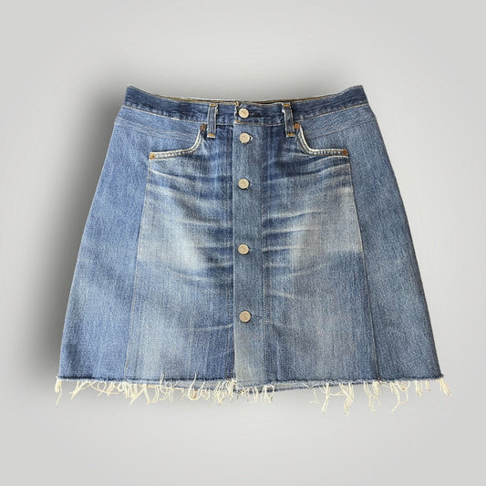 RE/DONE Levi’s Denim Mini Skirt Button Front Raw Hem - MST GoodsRE/DONE
