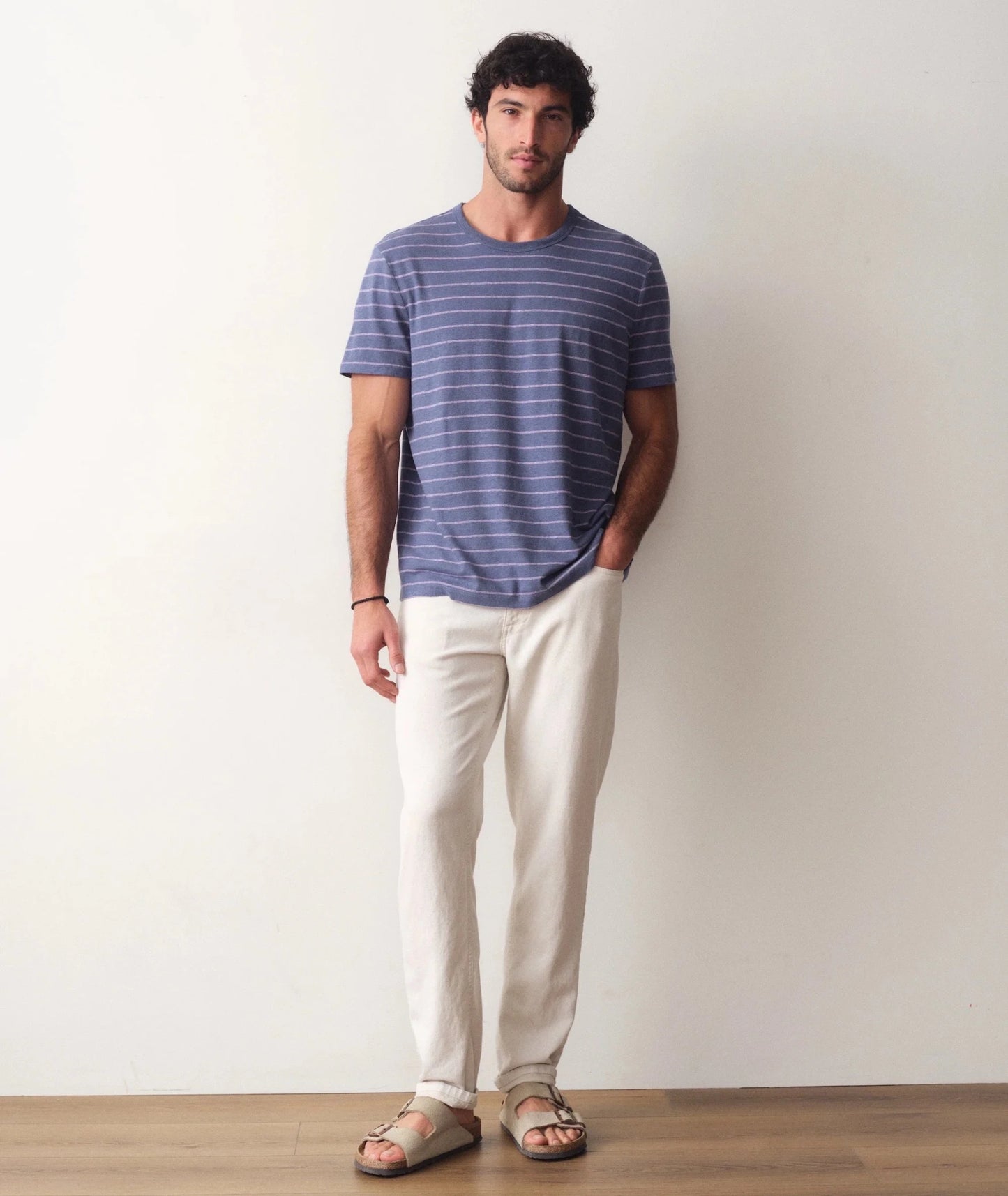 Relaxed Hemp Cotton Tee - Navy/Lavender Stripe - MST GoodsMarine Layer