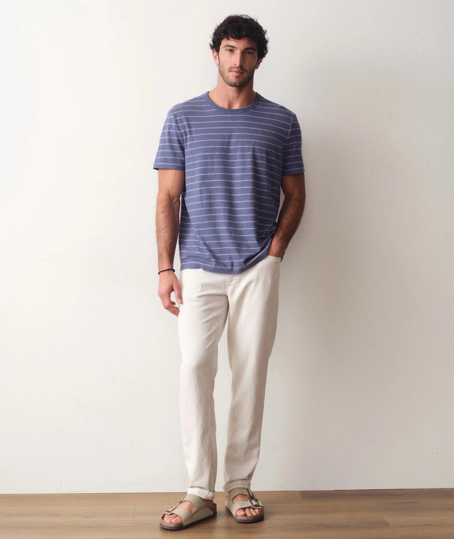 Relaxed Hemp Cotton Tee - Navy/Lavender Stripe - MST GoodsMarine Layer