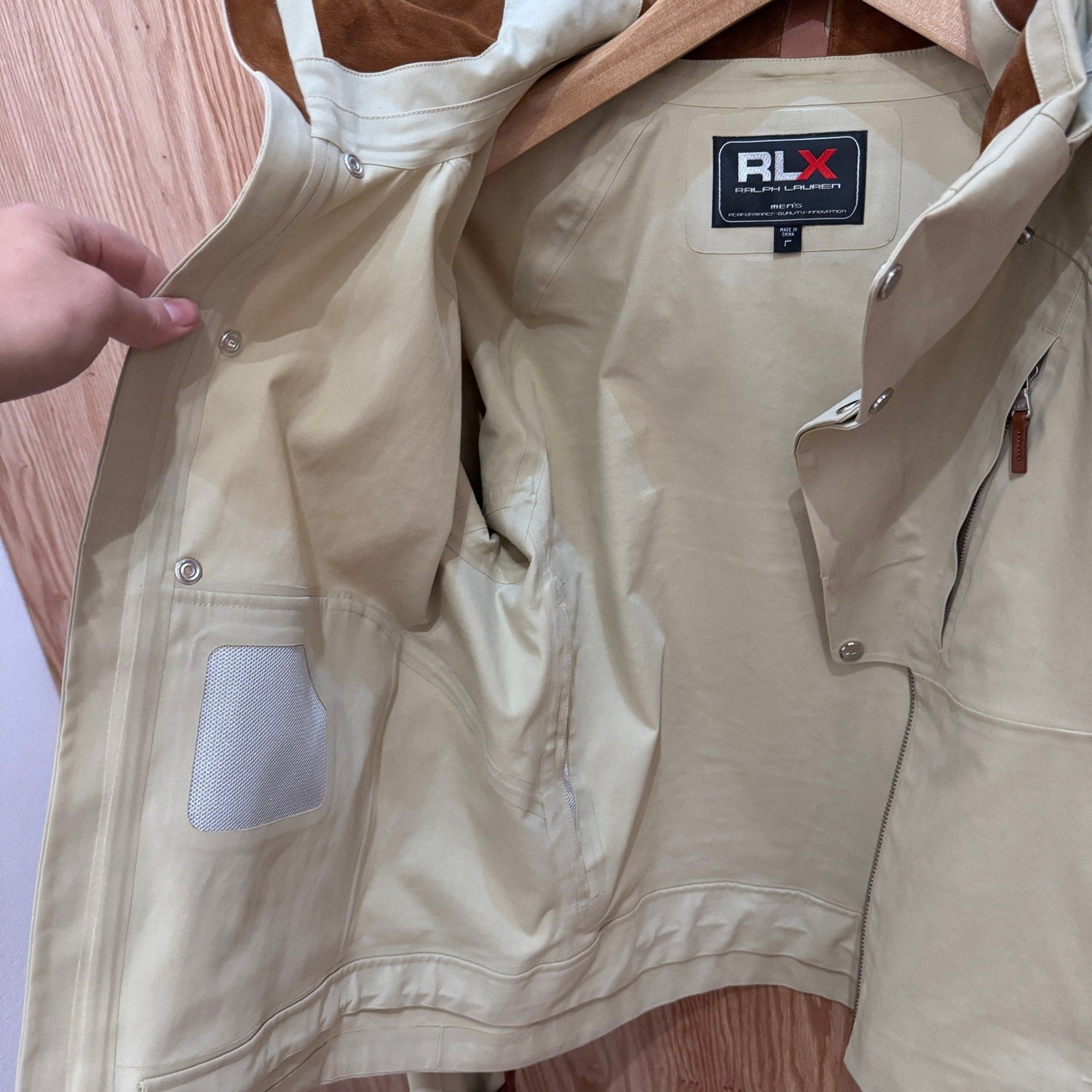RLX Ralph Lauren Rain Jacket Ivory Tan Leather Trim Tactical Quality Men's L - MST GoodsRLX Ralph Lauren