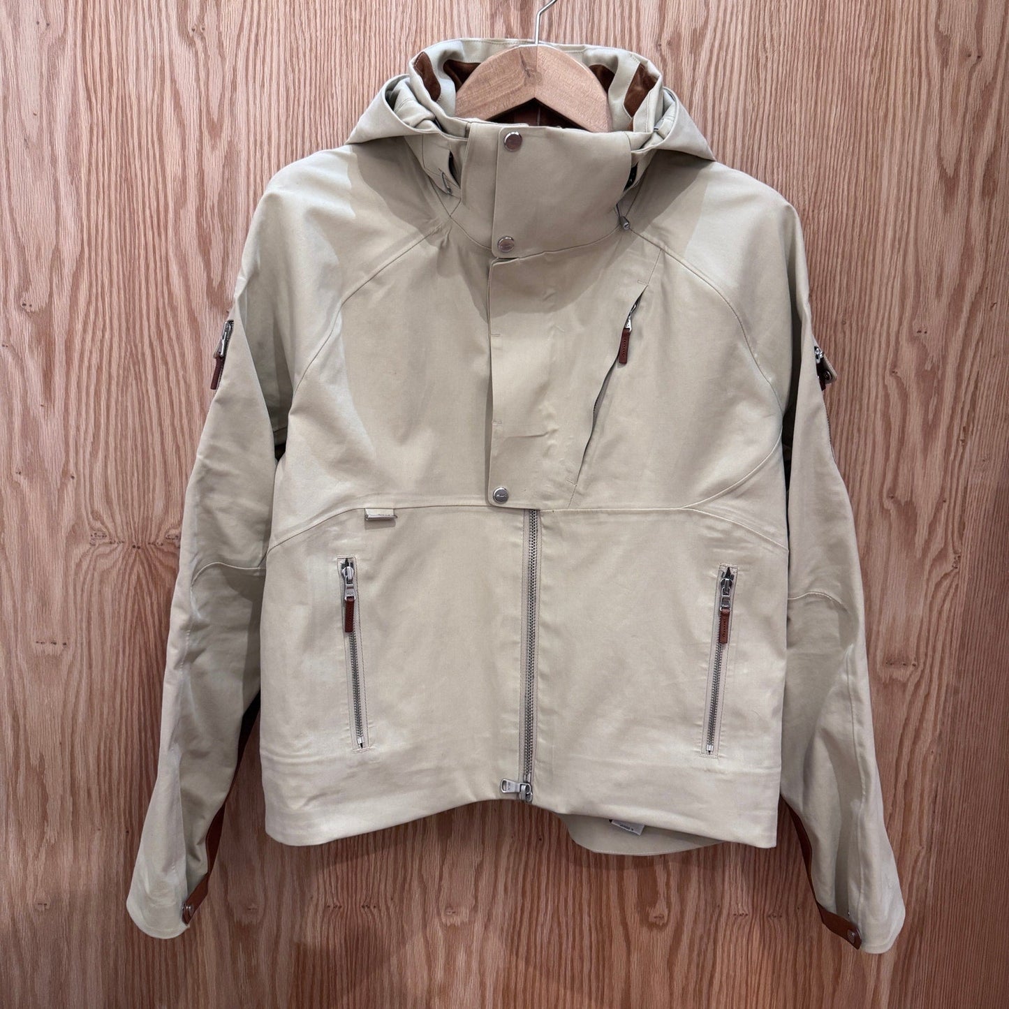 RLX Ralph Lauren Rain Jacket Ivory Tan Leather Trim Tactical Quality Men's L - MST GoodsRLX Ralph Lauren