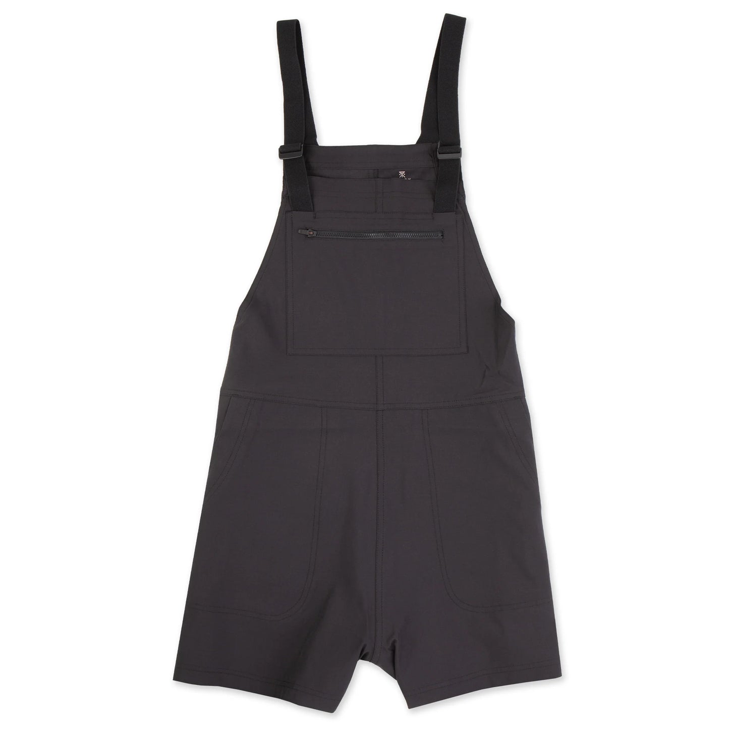 Black overall shorts with straps on a white background