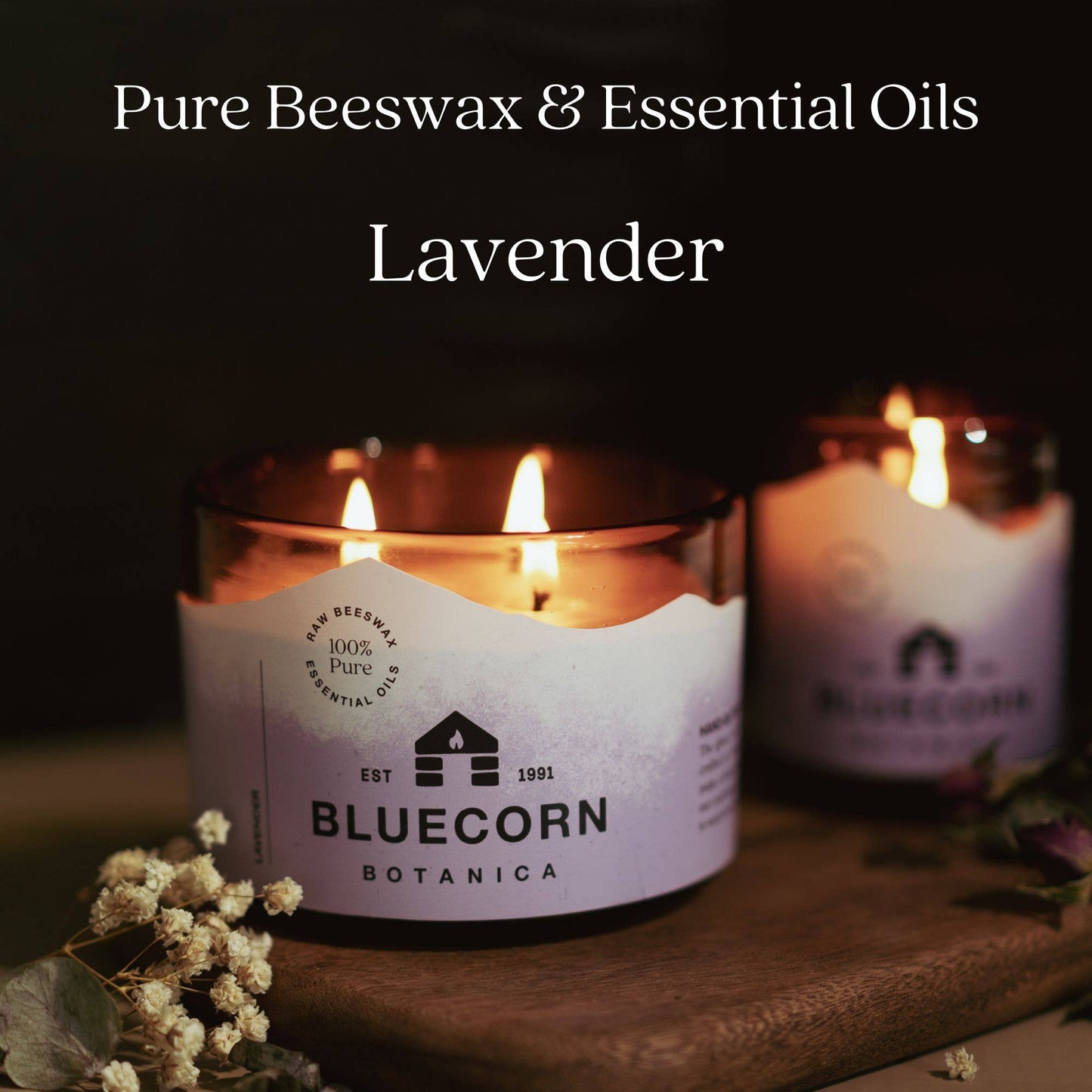 Scented Beeswax Candles - Pure Essential Oils - Blown Glass Holders - MST GoodsBluecorn Candles