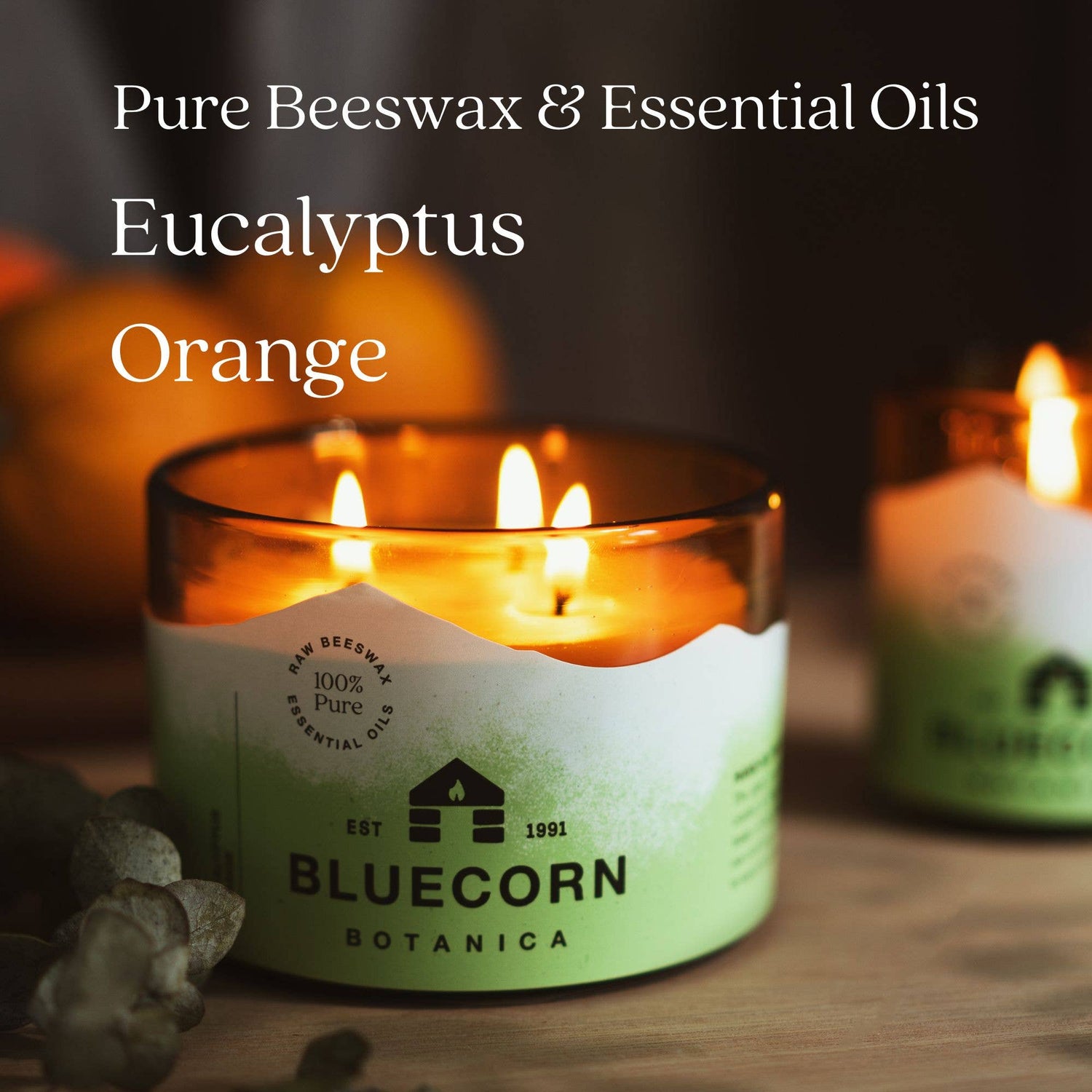 Scented Beeswax Candles - Pure Essential Oils - Blown Glass Holders - MST GoodsBluecorn Candles
