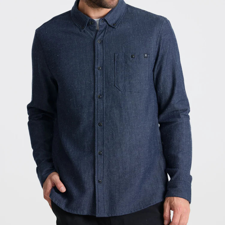 Scholar Chambray Button Up Shirt Mid Indigo