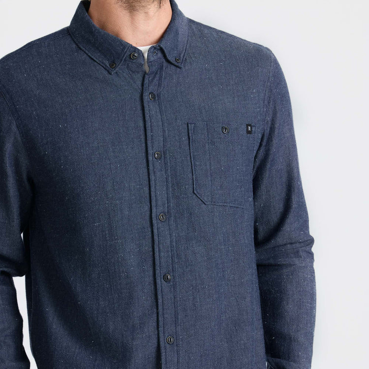 Scholar Chambray Button Up Shirt Mid Indigo