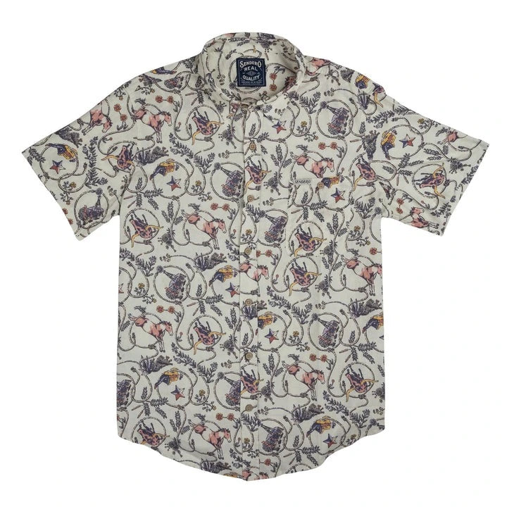 Short-sleeve shirt with a floral pattern on a white background