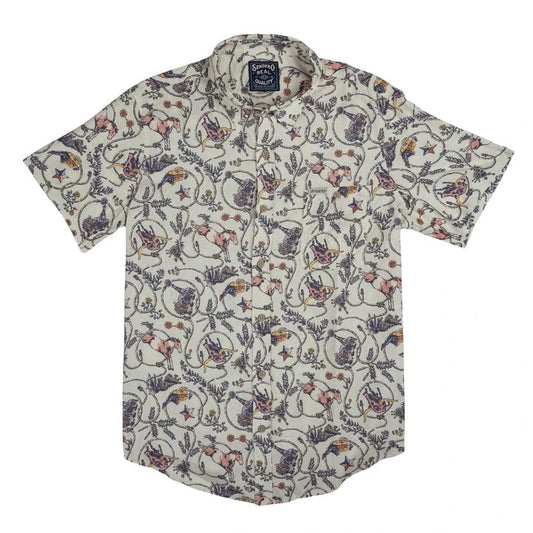 Short-sleeve shirt with a floral pattern on a white background