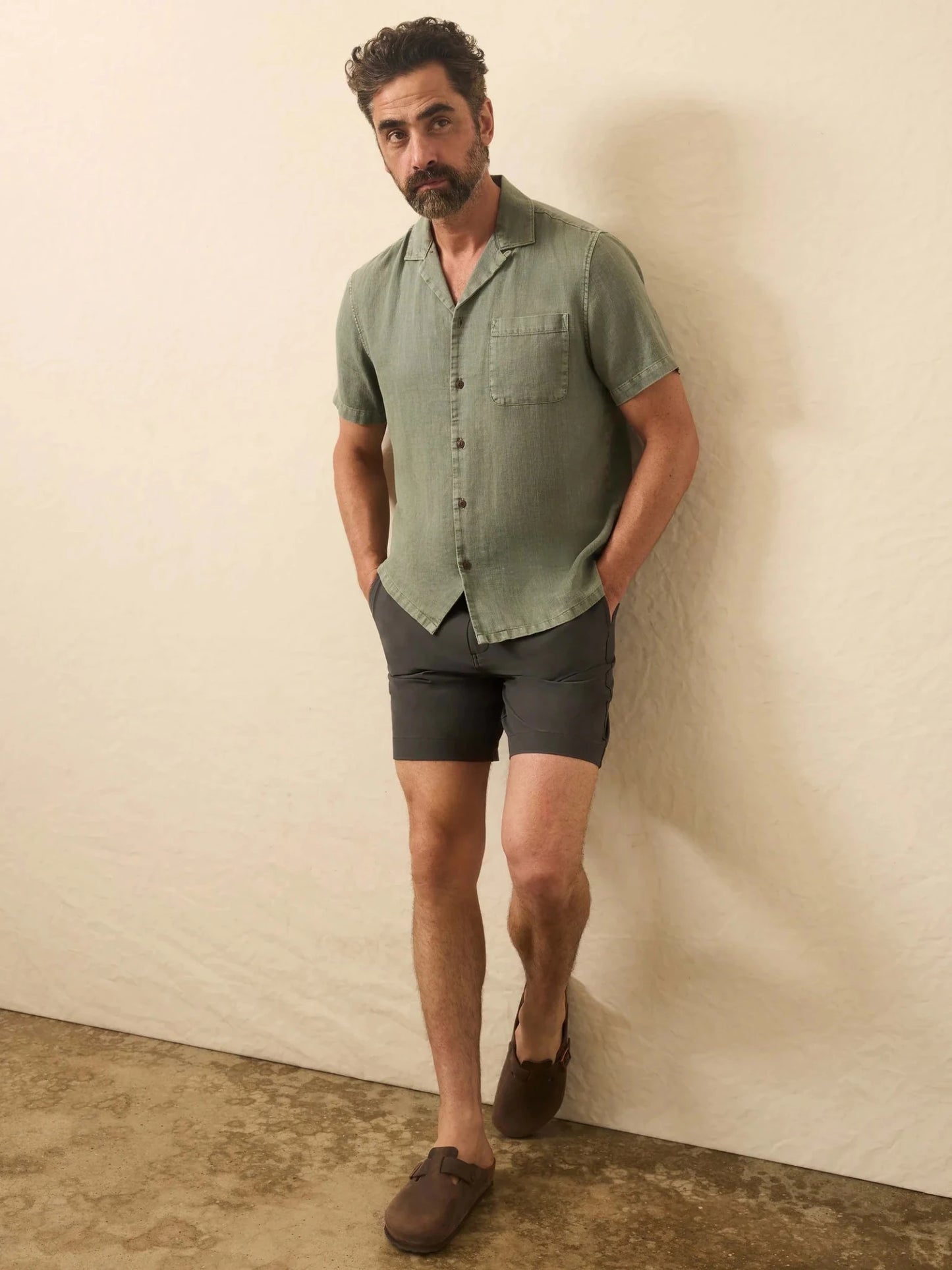 Short-Sleeve Hemp Blend Shirt - Olive Dusk - MST GoodsFaherty