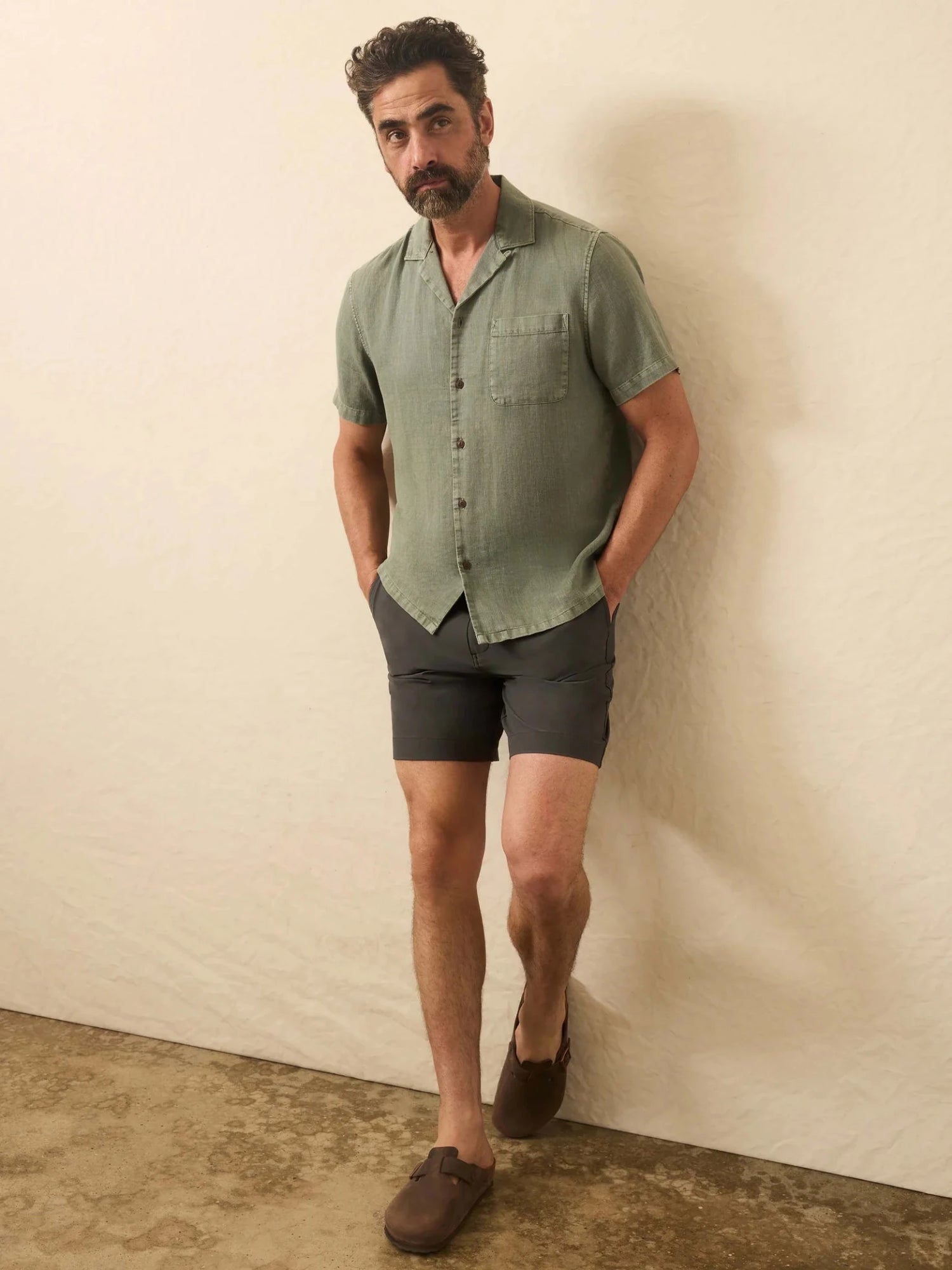 Short-Sleeve Hemp Blend Shirt - Olive Dusk - MST GoodsFaherty