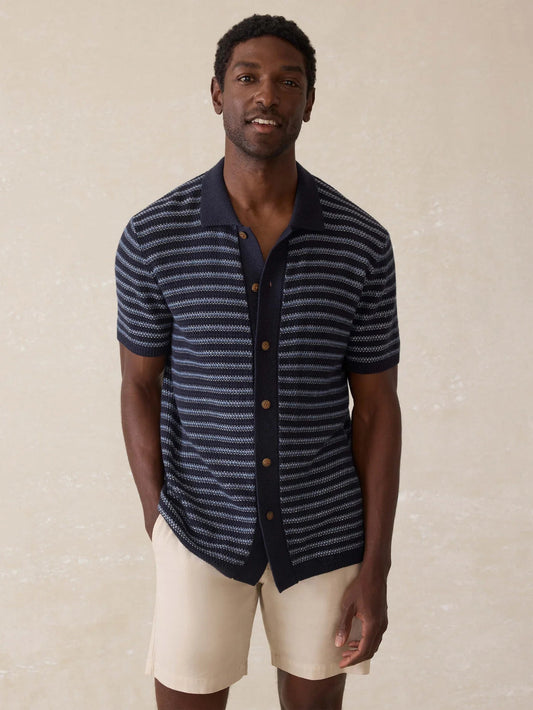 Short-Sleeve Sweater Shirt - Northern Depths Stripe - MST GoodsFaherty