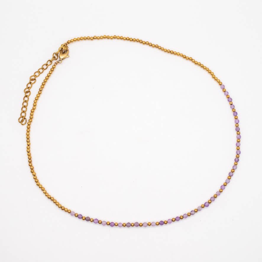 Simple Beaded Faceted Stone Necklace - Great for Layering! - MST GoodsBaizaar