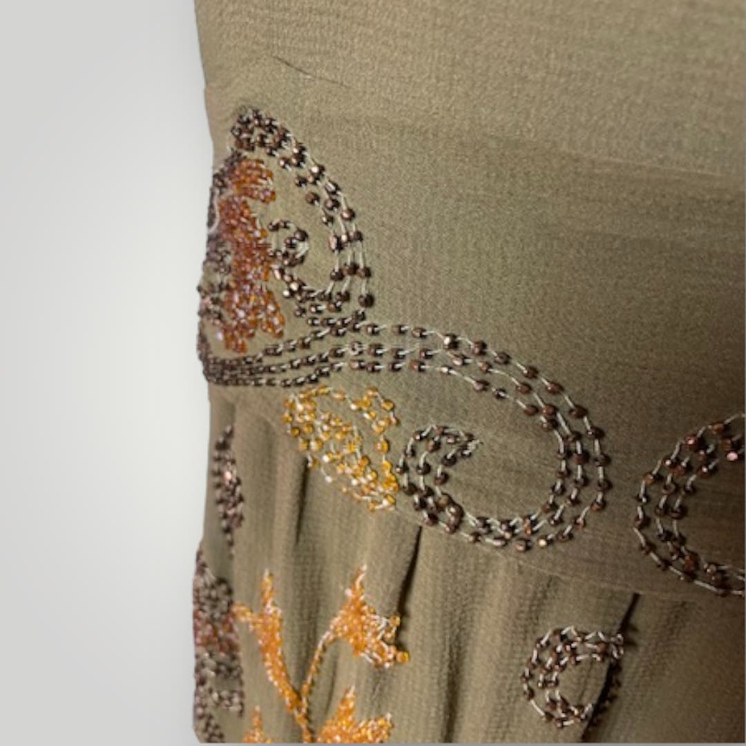 Vintage 1920s Beaded Handmade Flapper Dress Brown Floral Earth Tones M F