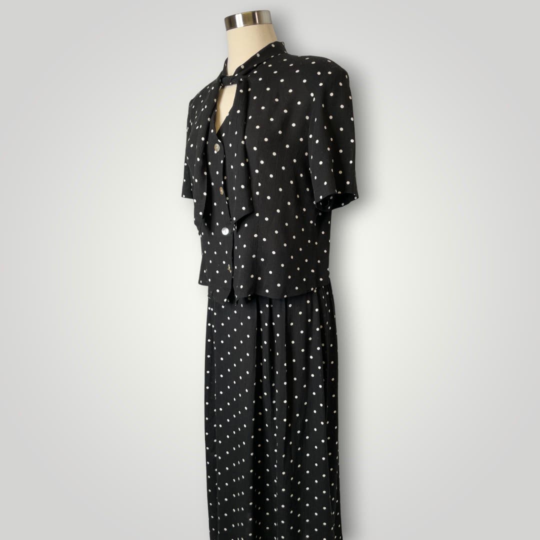 Vintage Polka Dot Jacklyn Smith Skirt and Top Set Black and White Small Medium E6
