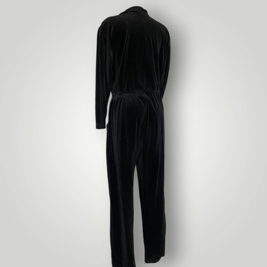 Vintage 1980s Black Quilted Velour Jumpsuit One Piece Women's Medium G