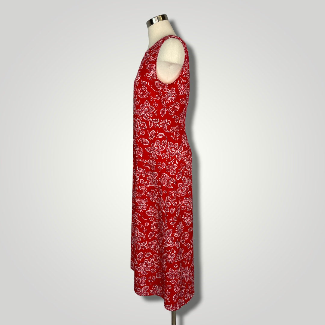 Vintage Y2k Kathie Lee Bandanna Dress Red White Sleeveless Med Midi A1017