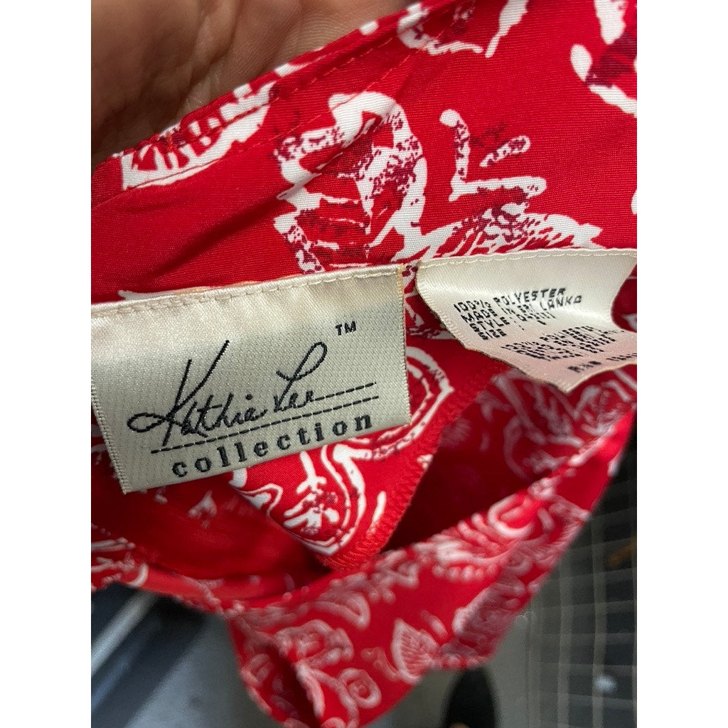 Vintage Y2k Kathie Lee Bandanna Dress Red White Sleeveless Med Midi A1017