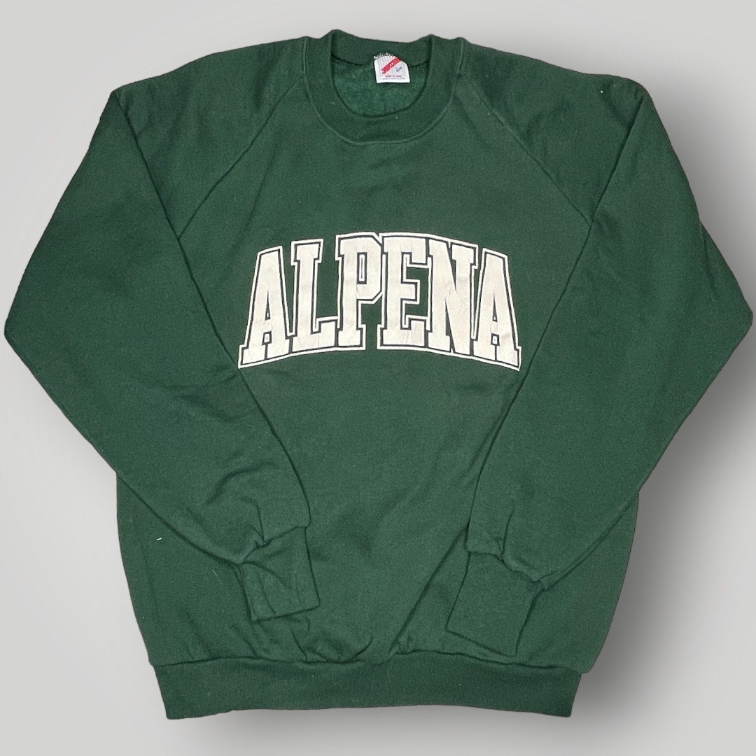 Vintage Top Alpena Jerzees L Raglan Sleeve Sweatshirt Pullover Crewneck Green H