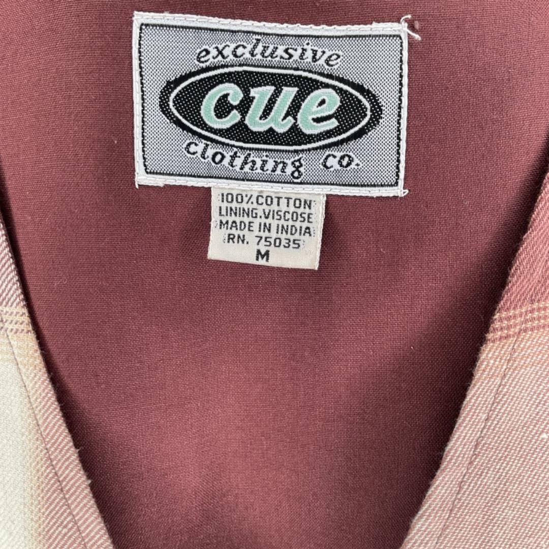 Vintage 1990s Plaid Vest Brown Tan Cue Button Front Medium Cue Clothing Mens H