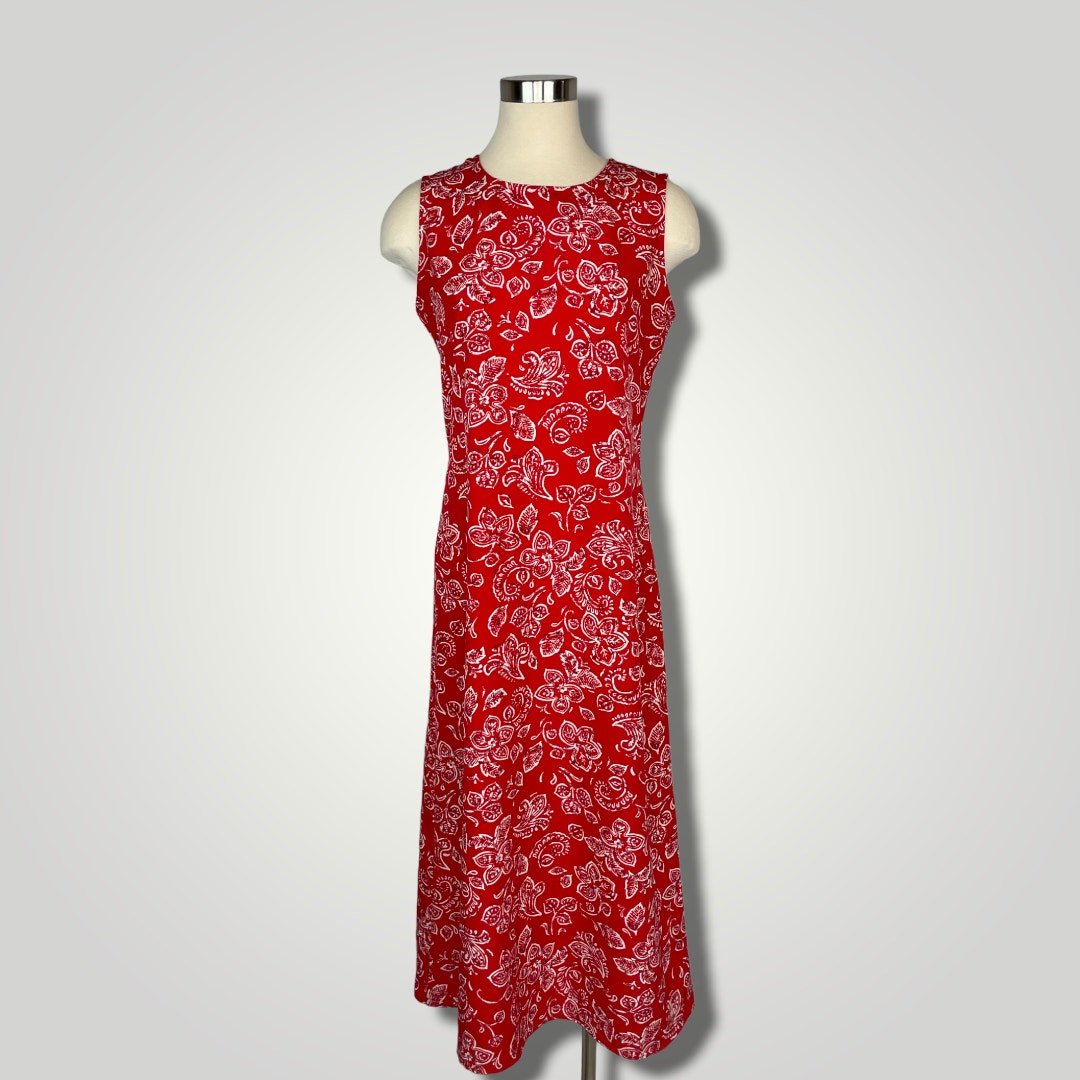 Vintage Y2k Kathie Lee Bandanna Dress Red White Sleeveless Med Midi A1017