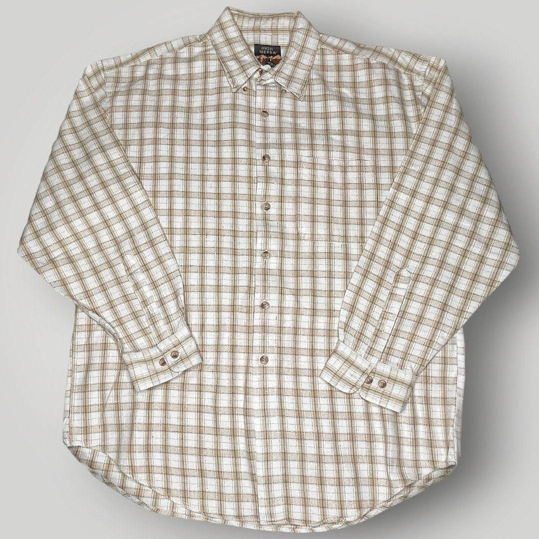 Vintage Top High Sierra H Plaid Heavy 100% Cotton Twill Button Front Neutrals L