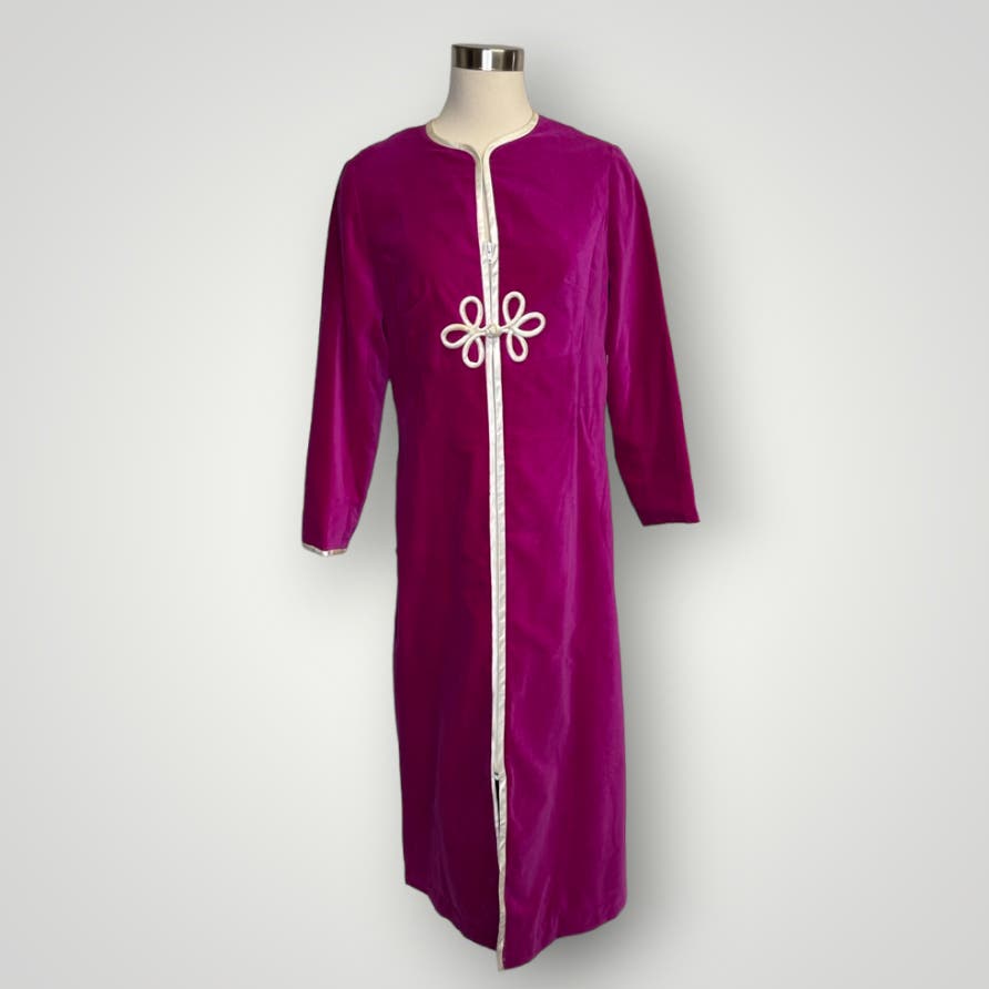 Vintage Dress I. Magnin by Dynasty Magenta Velvet Dress Robe Silk Lined Medium J