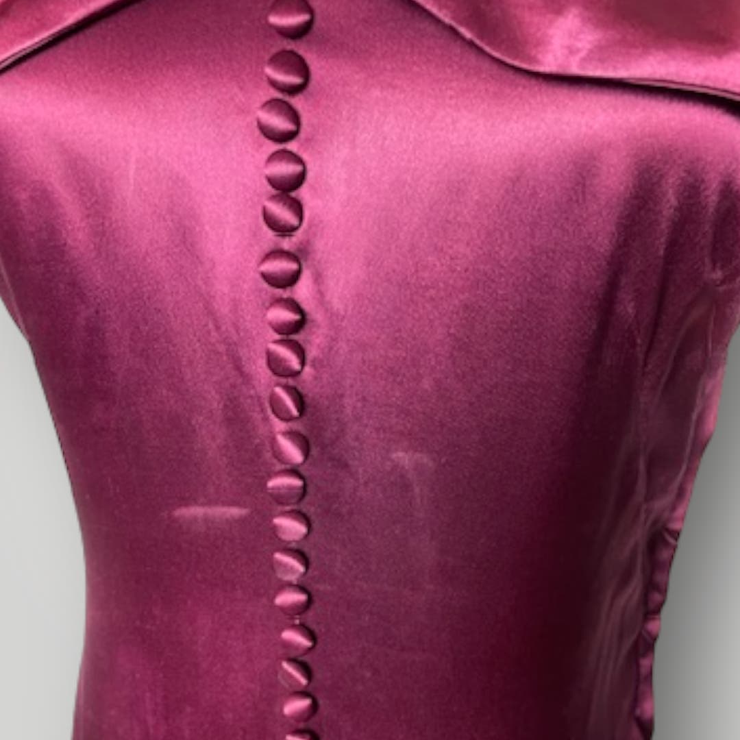 Vintage 1930s Satin Gown Off Shoulder Deep Red Floor Length Handmade Dress F