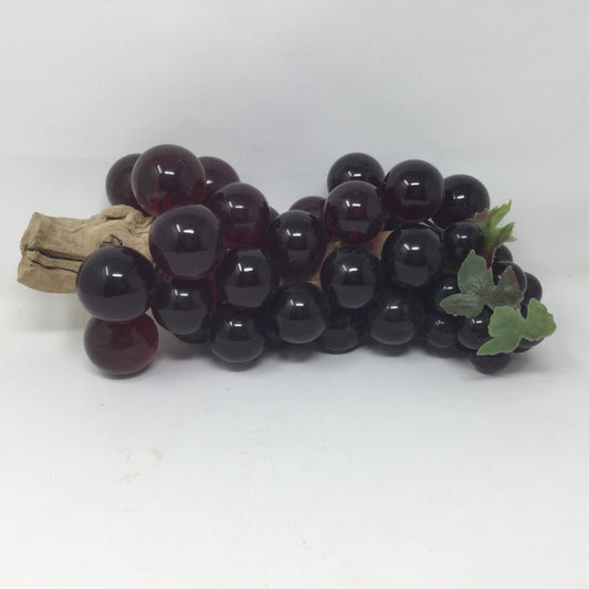 Vintage Lucite Grapes Deep Red Cluster on Driftwwod 14″ Grape Leaves MCM